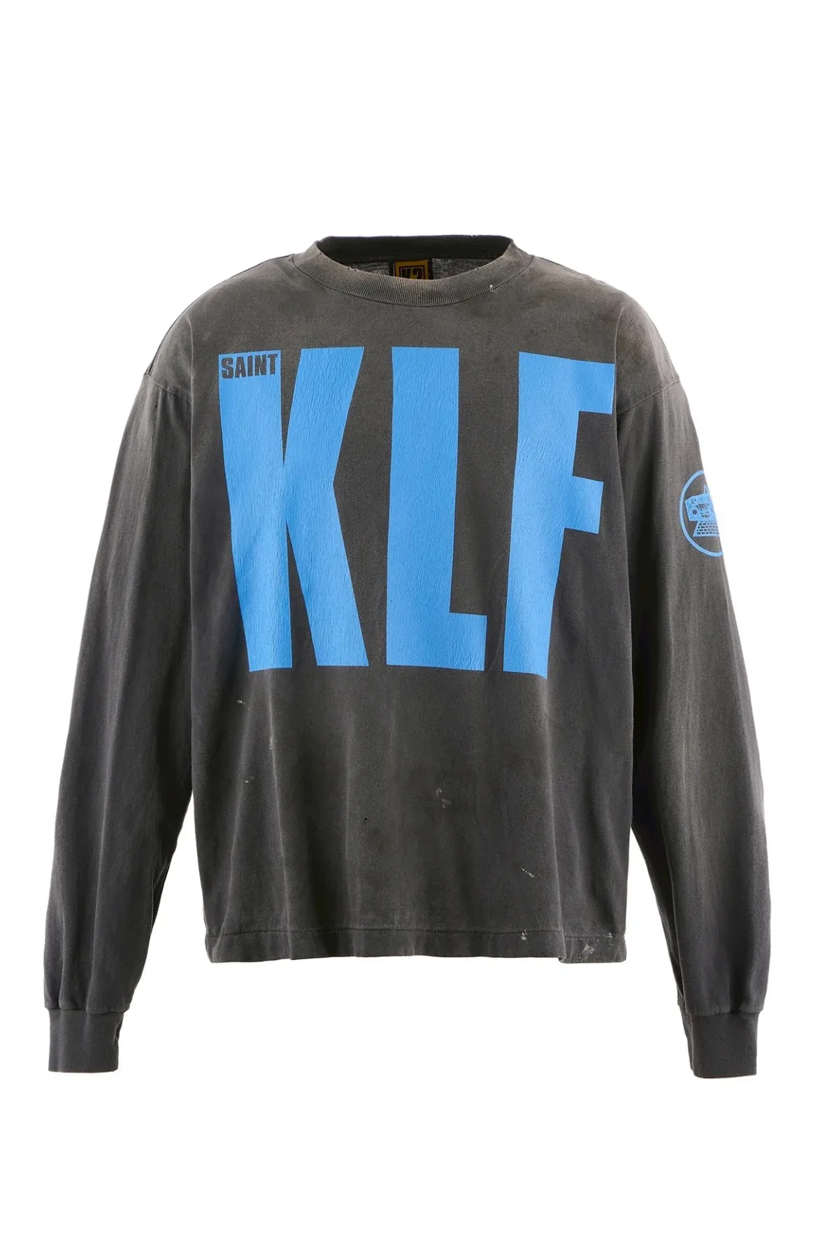 SAINT Mxxxxxx × The KLF BLUE KLF_LS TEE KLF/BLK Blue KLF tape recorder long sleeves Washed black S-XL Completely aligned Tube weaving fabric without side seams Garment dyeing Macau water fading and distressing Simulated sun washing and fading treatment Natural and perfect fading Hand-made holes and fraying Ink splashing treatment Correct main mark/wash mark/cherub anti-counterfeiting mark